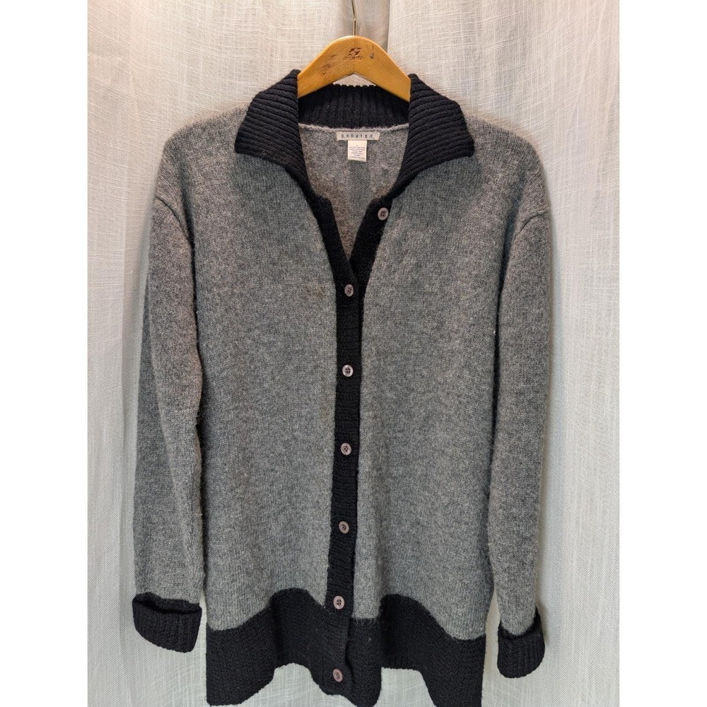 Vintage Rubbish 100% Shetland Wool Women's Cardigan L Gray/Black Button Down